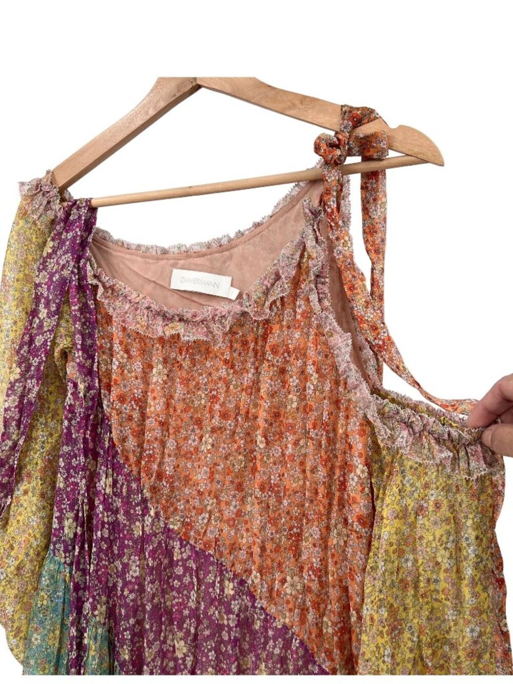Zimmermann Carnaby Frill Floral Silk Cold Shoulder Asymmetrical Dress - Picture 4 of 8